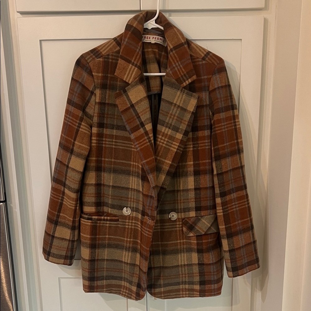 Free People Plaid Brown and Tan Blazer